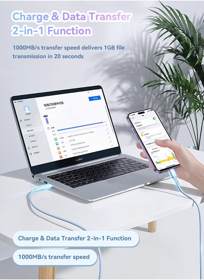 WAPIK - Korean Brand USB C to Lightning Data Cable 2M Silicone Fireproof Pure Copper Core, Supports 100W Fast Charging, Compatible with iPhone, iPad, and Other Apple Devices (White) - Image 1