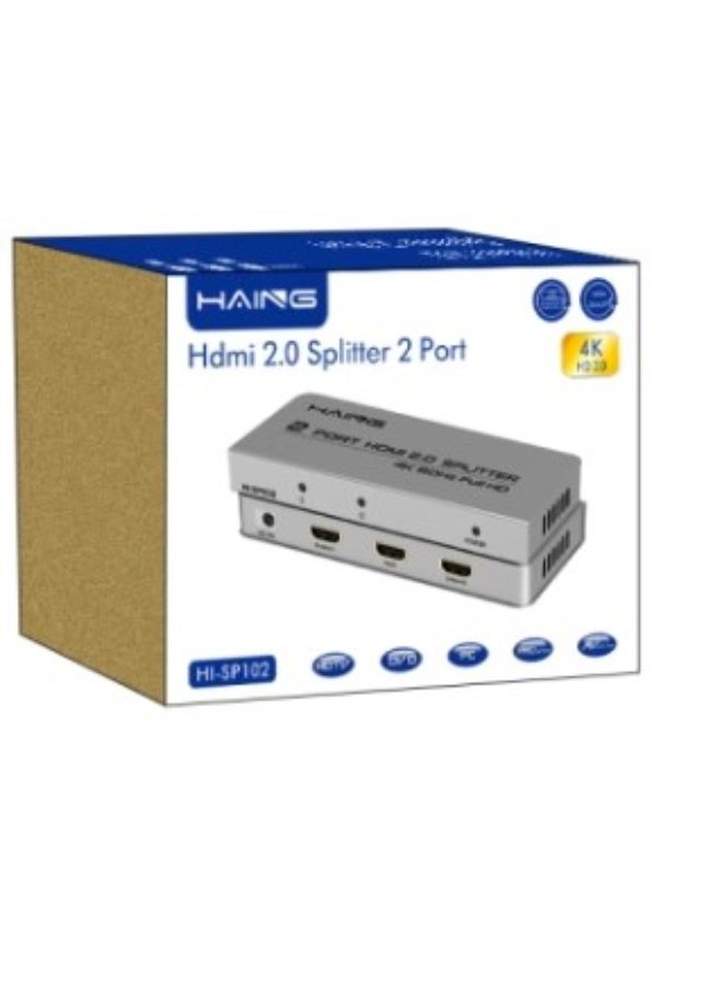 Haing موزع HDMI 4Kx2K 1x2 مدخل 1 مخرج 2 4K مع موزع UHD 2.0V W محول طاقة 12V 1A - Image 1