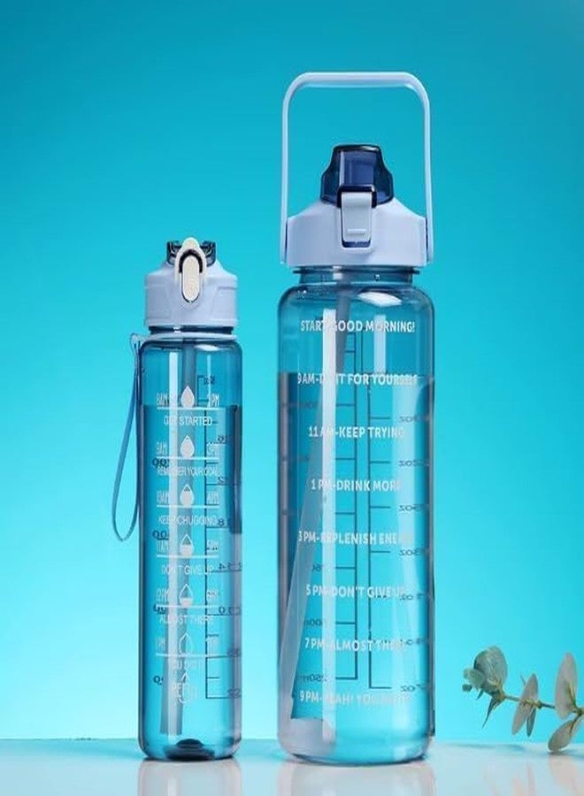 ZOREKI Set of 3 Transparent Water Bottle 2000ML, 900ML, 300ML with Motivational Time Marker |Leak Proof&Break-Proof | Best Usage For Office/School/Gym/Travel (SET OF 3) (BLUE) - Image 3