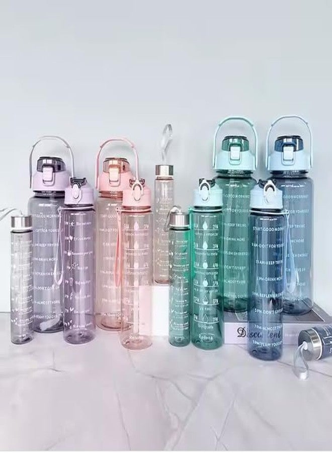 ZOREKI Set of 3 Transparent Water Bottle 2000ML, 900ML, 300ML with Motivational Time Marker |Leak Proof&Break-Proof | Best Usage For Office/School/Gym/Travel (SET OF 3) (BLUE) - Image 4