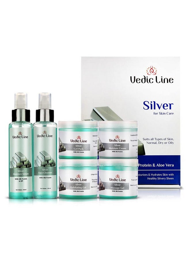Vedic Line - Vedicline Silver Facial Kit, Reduce Dead Cells, Impurities & Blackhead With Goodness Of Silk Proteins ,Aloe Vera For Glowing Skin, 600Ml - Image 1