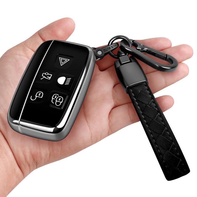 Sindeda for Land Rover Key Fob Cover with Keychain Soft Full Protection Key Shell Key Case Compatible with Land Rover LR4 Range Rover Sport Evoque Jaguar XF XJ XJL Fpace Silver