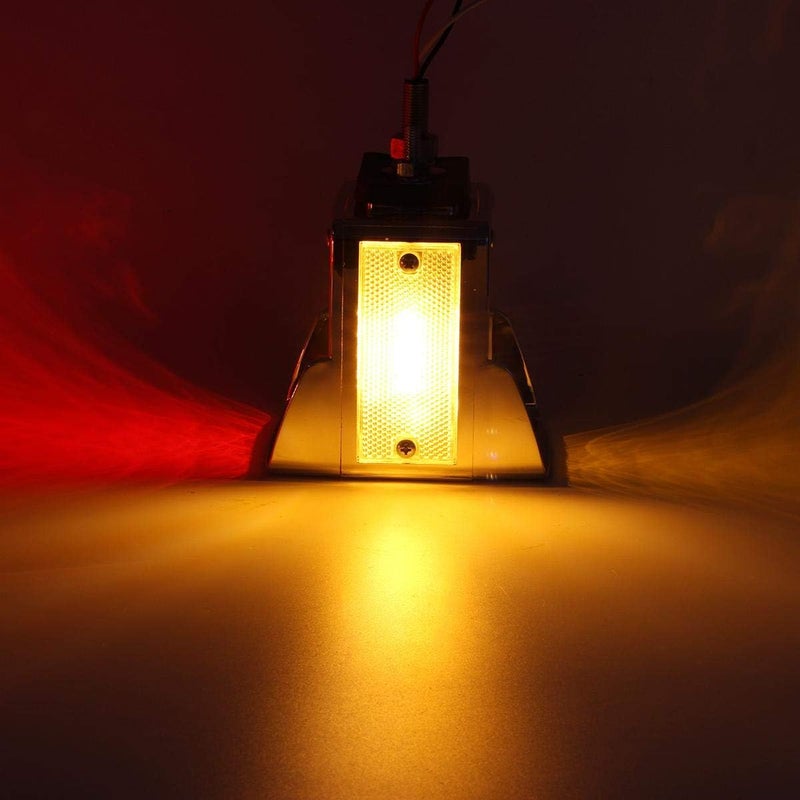 Partsam Double Face Square LED Fender Pedestal Lights Amber/Red 52 LED 3 Studs Mount Truck Trailer Stop Tail Turn Signal Lights Chrome Visor Waterproof w/Side Reflex Clearance Lights Clear Lens - Image 4