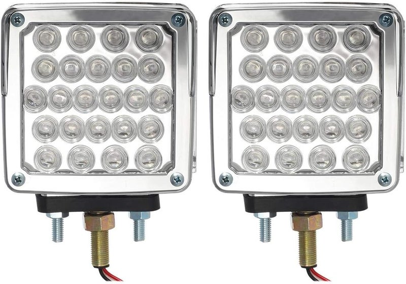 Partsam Double Face Square LED Fender Pedestal Lights Amber/Red 52 LED 3 Studs Mount Truck Trailer Stop Tail Turn Signal Lights Chrome Visor Waterproof w/Side Reflex Clearance Lights Clear Lens - Image 5