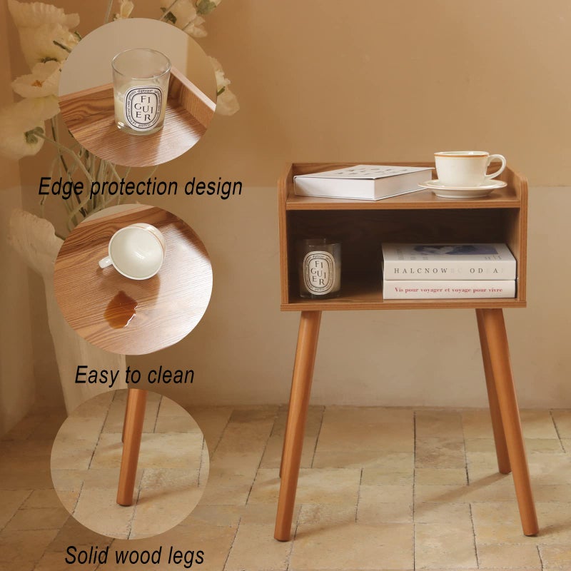 MaxSmeo Nightstand, Mid Century Modern Side Table Bedroom with Storage, Small End Bedside Table with Solid Wood Legs for Living Room, Office Small Spaces (Brown) - Image 3