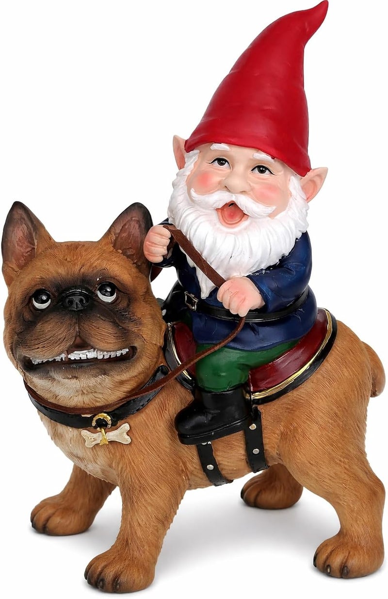 Funny Guy Mugs Gnome and A French Bulldog Statue- Indoor/Outdoor Garden Gnome Sculpture for Patio, Yard or Lawn - Image 1