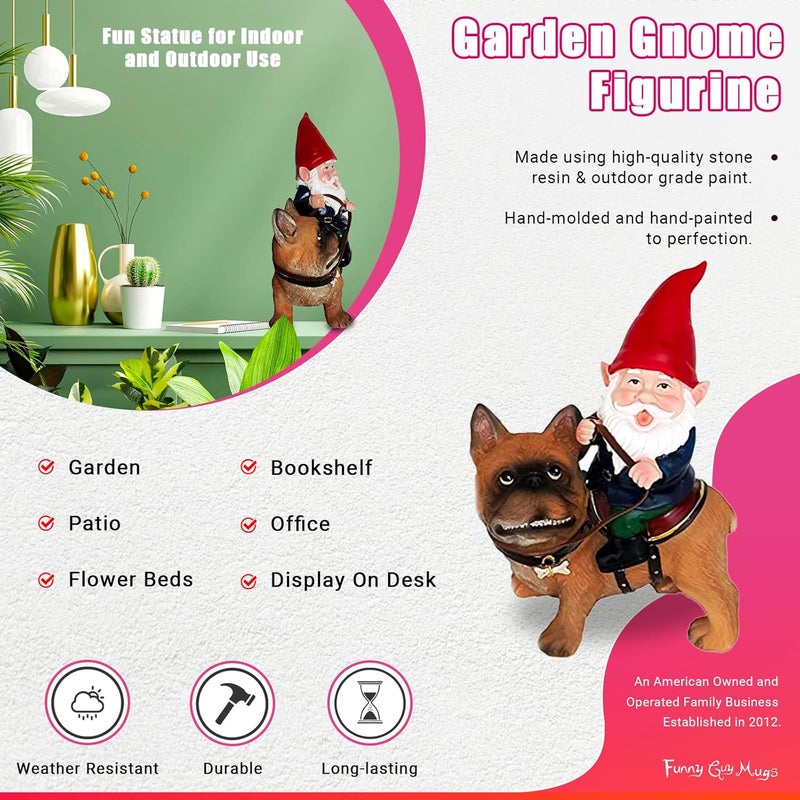Funny Guy Mugs Gnome and A French Bulldog Statue- Indoor/Outdoor Garden Gnome Sculpture for Patio, Yard or Lawn - Image 3