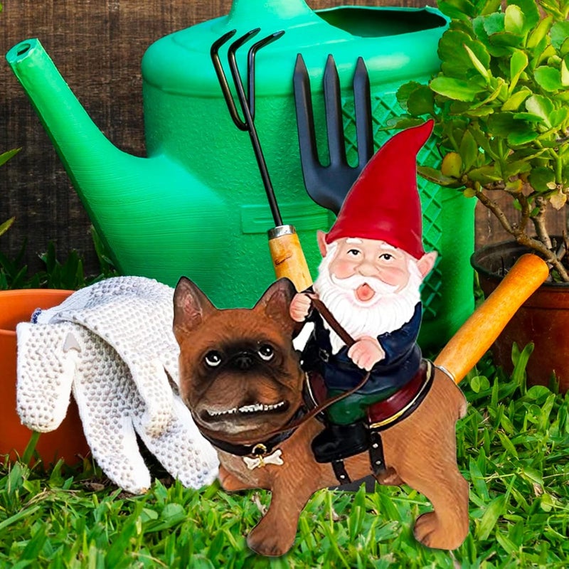 Funny Guy Mugs Gnome and A French Bulldog Statue- Indoor/Outdoor Garden Gnome Sculpture for Patio, Yard or Lawn - Image 2