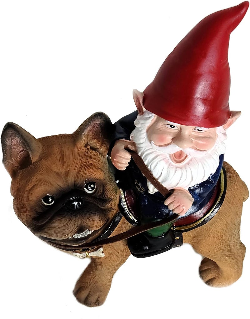 Funny Guy Mugs Gnome and A French Bulldog Statue- Indoor/Outdoor Garden Gnome Sculpture for Patio, Yard or Lawn - Image 5