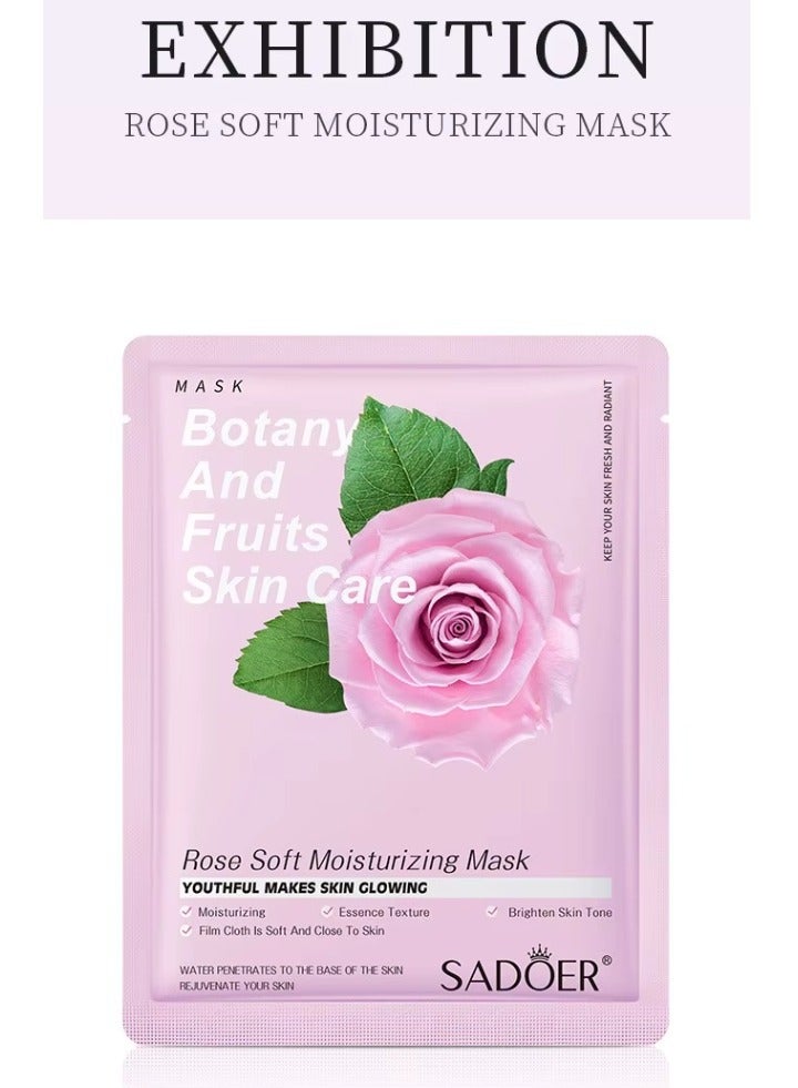 SADOER 10Pcs Rose Soft Moisturizing Mask Botany and Fruits Skin Care Sheet Facial Mask Nourishing Brighten Skin Tone Soft Texture Face Mask Sheet for Women and Men Skincare Youthful Skin Glowing Masks - Image 4