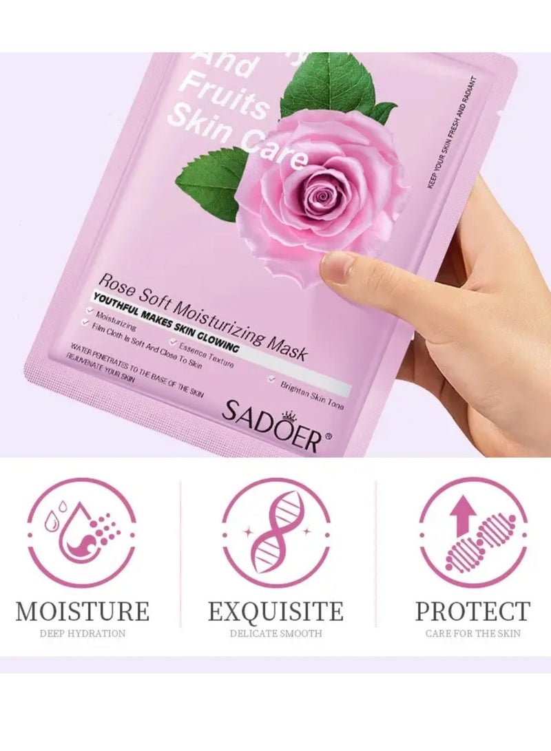 SADOER 10Pcs Rose Soft Moisturizing Mask Botany and Fruits Skin Care Sheet Facial Mask Nourishing Brighten Skin Tone Soft Texture Face Mask Sheet for Women and Men Skincare Youthful Skin Glowing Masks - Image 3