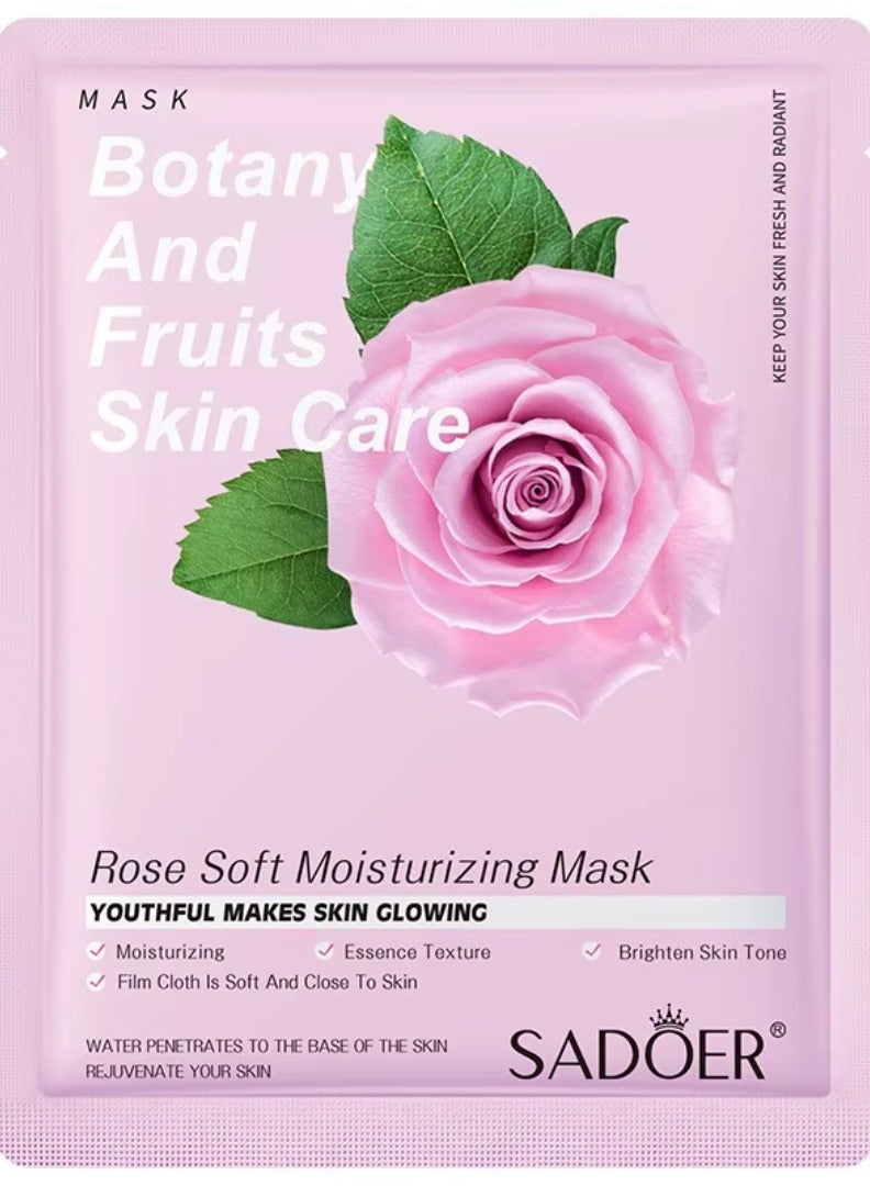 SADOER 10Pcs Rose Soft Moisturizing Mask Botany and Fruits Skin Care Sheet Facial Mask Nourishing Brighten Skin Tone Soft Texture Face Mask Sheet for Women and Men Skincare Youthful Skin Glowing Masks - Image 2