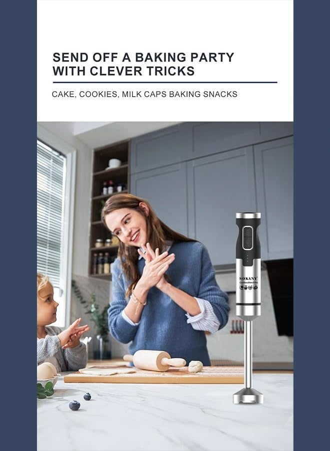 sokany 20-Speed Adjustable Stainless Steel Hand Blender, Immersion Blender for Smoothies, Juices, Soups, and Food Puree with Whisk & Chopper Attachments - Powerful & Easy Clean Kitchen Blender - Image 2