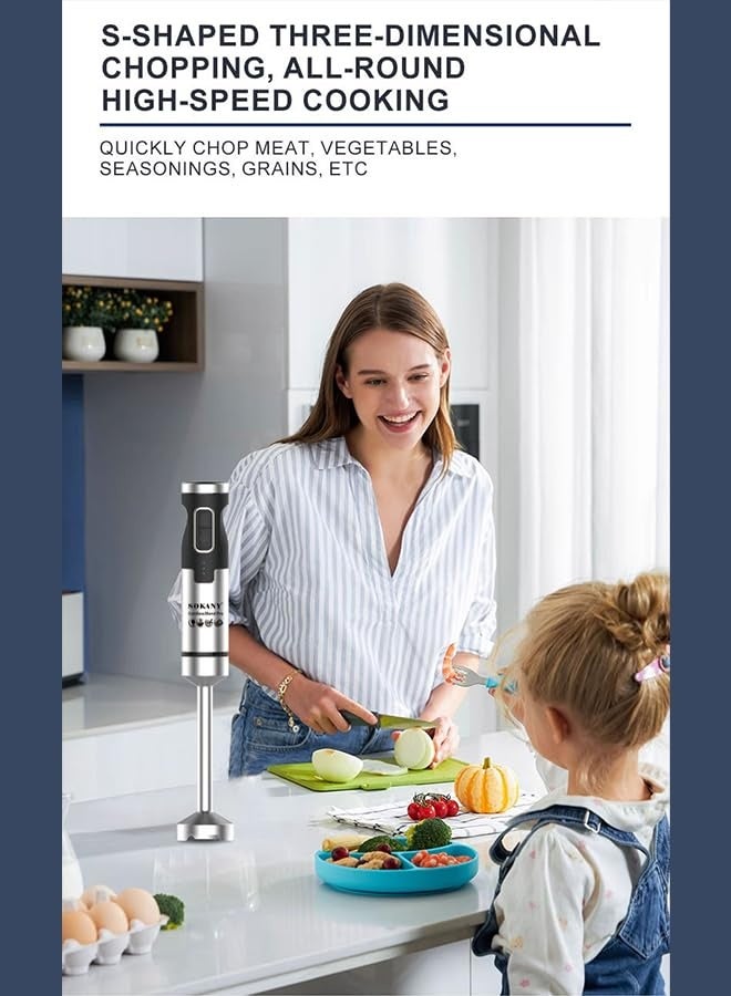 sokany 20-Speed Adjustable Stainless Steel Hand Blender, Immersion Blender for Smoothies, Juices, Soups, and Food Puree with Whisk & Chopper Attachments - Powerful & Easy Clean Kitchen Blender - Image 4