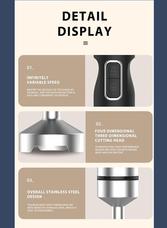 sokany 20-Speed Adjustable Stainless Steel Hand Blender, Immersion Blender for Smoothies, Juices, Soups, and Food Puree with Whisk & Chopper Attachments - Powerful & Easy Clean Kitchen Blender - Image 5