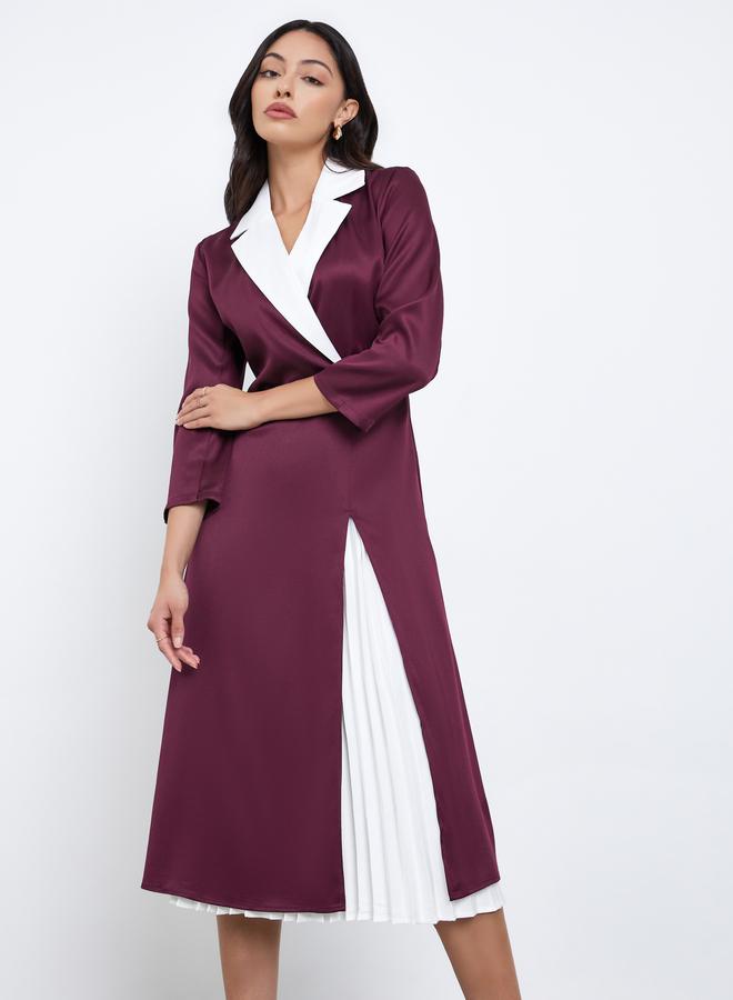 Styli Color Block Pleated Insert Blazer Midi Dress - Image 1