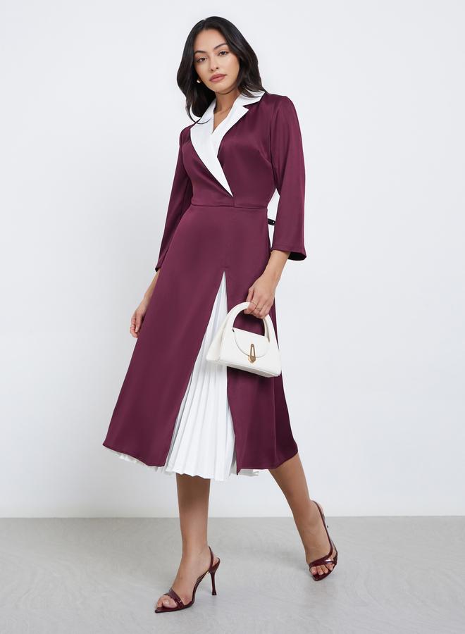 Styli Color Block Pleated Insert Blazer Midi Dress - Image 2