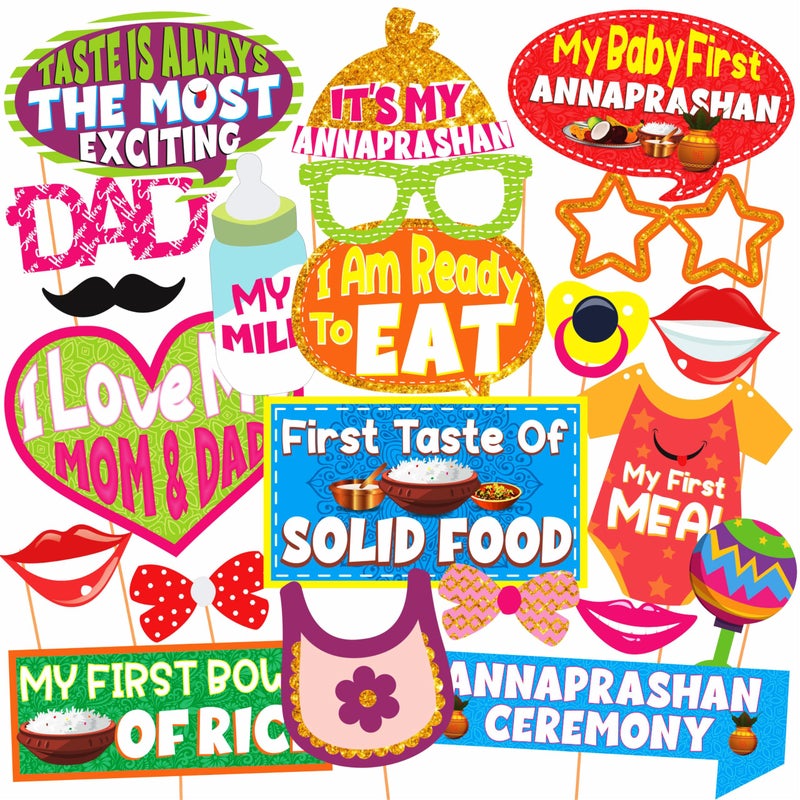 WOBBOX Annaprashan Party Props with Hindi Font Yellow Background with Maroon Color Font Bunting Banner & Balloon & Foil Fringe, Annaprashan Decoration Item (44 Pcs Combo) - Image 5