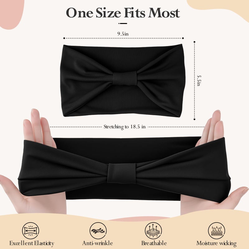 HSEM Headbands for Women, Wide Elastic Head Bands, Non-Slip Thick Hair Bands, Sports Stretchy Sweat Bands, Large Knotted Soft Headband for Washing Face, Makeup, Workout, Spa, Fashion, 6-Pack Black - Image 2