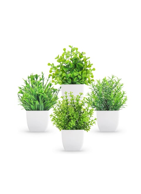 4 Pack Mini Fake Plants Small Potted Artificial Plants Plastic Plants For Home Bathroom Office Table Decoration (Total Height 12Cm) 4 Pieces