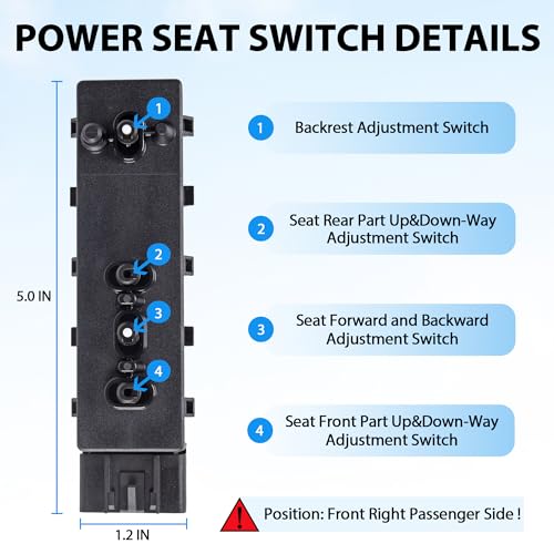 RLP Power Seat Switch Passenger Side Seat Switch Compatible with 2007-2014 Buick Lacrosse Chevy Avalanche Silverado Surban GMC Sierra Yukon Replacement for 12451498 PSW148 - Image 3