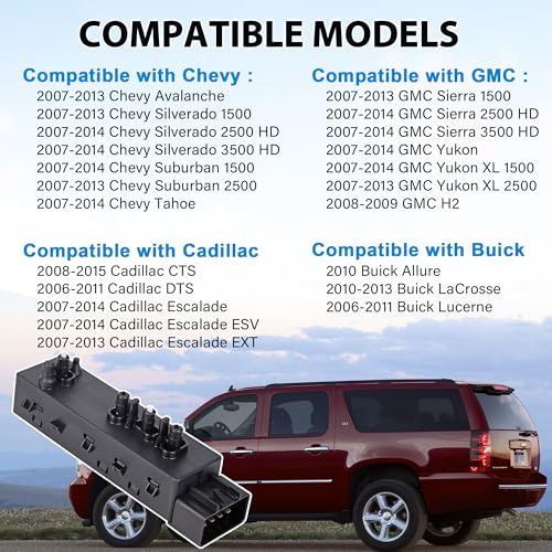 RLP Power Seat Switch Passenger Side Seat Switch Compatible with 2007-2014 Buick Lacrosse Chevy Avalanche Silverado Surban GMC Sierra Yukon Replacement for 12451498 PSW148 - Image 5