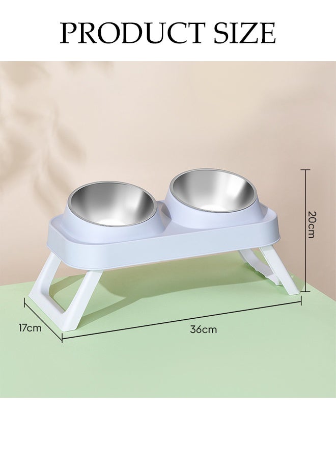 DUNISO Elevated Double Cat Bowls Stainless Steel Cat Feeding Dishes with Foldable Stand Pet Feeding Bowls 15° Tilted Anti-Vomiting Wide Shallow Raised Feeding Dishes Non-Slip Protect Pet's Spine Feeding Bowls for Cats and Puppy - Image 4