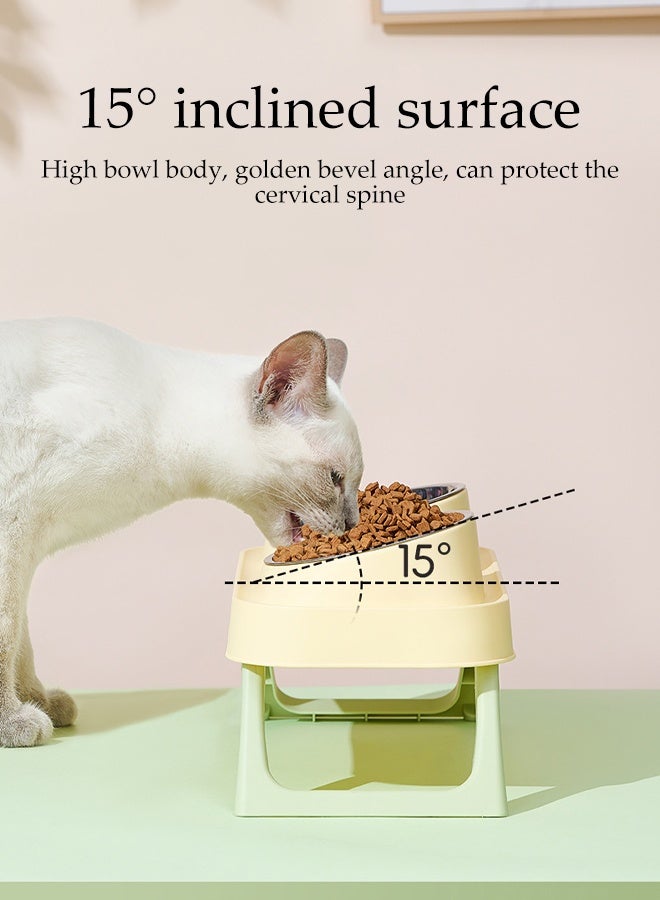 DUNISO Elevated Double Cat Bowls Stainless Steel Cat Feeding Dishes with Foldable Stand Pet Feeding Bowls 15° Tilted Anti-Vomiting Wide Shallow Raised Feeding Dishes Non-Slip Protect Pet's Spine Feeding Bowls for Cats and Puppy - Image 3