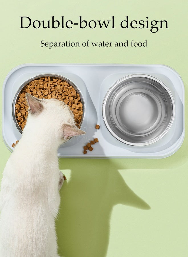 DUNISO Elevated Double Cat Bowls Stainless Steel Cat Feeding Dishes with Foldable Stand Pet Feeding Bowls 15° Tilted Anti-Vomiting Wide Shallow Raised Feeding Dishes Non-Slip Protect Pet's Spine Feeding Bowls for Cats and Puppy - Image 2