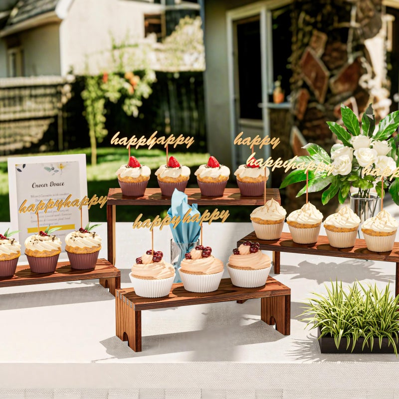 Vecxoty 2 Set Wooden Tiered Risers Display Stands for Vendor Events,Stackable Wooden Cupcake Display Stand,Farmhouse Decor Wood Dessert Table Display Set,Vendor Booth Display Items,Food Display Risers for Partyï¼ˆ12-11.2-10.4-9.6INï¼‰ - Image 2