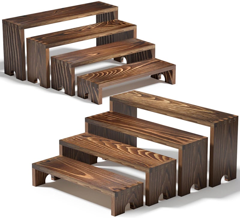 Vecxoty 2 Set Wooden Tiered Risers Display Stands for Vendor Events,Stackable Wooden Cupcake Display Stand,Farmhouse Decor Wood Dessert Table Display Set,Vendor Booth Display Items,Food Display Risers for Partyï¼ˆ12-11.2-10.4-9.6INï¼‰ - Image 1