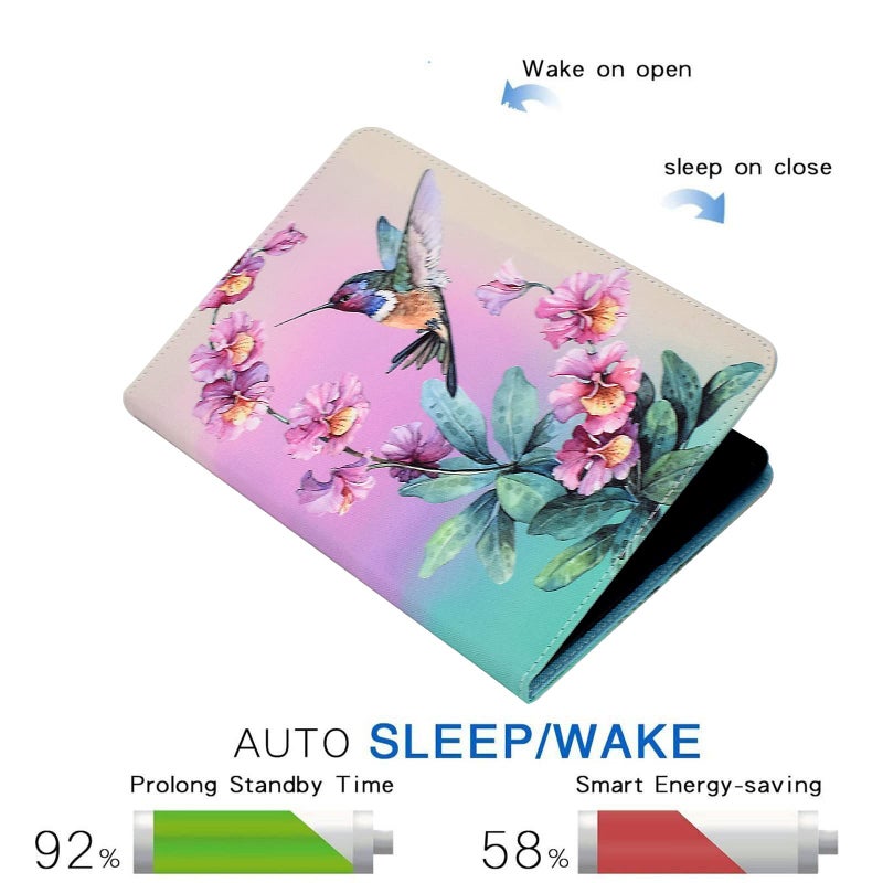 KEROM for iPad A16 11th Generation Case 11 Inch 2025, iPad 10th Generation Case 10.9 Inch 2022, Cute PU Leather Folio Stand Protective Cover for Kids, Girls, Woman - Hummingbird - Image 4