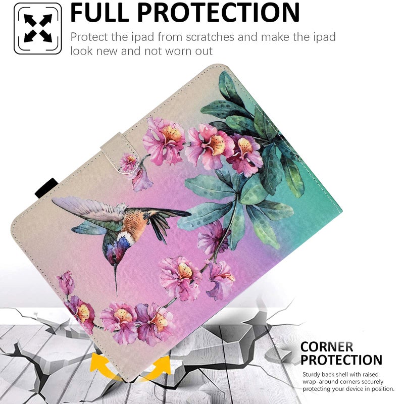 KEROM for iPad A16 11th Generation Case 11 Inch 2025, iPad 10th Generation Case 10.9 Inch 2022, Cute PU Leather Folio Stand Protective Cover for Kids, Girls, Woman - Hummingbird - Image 3
