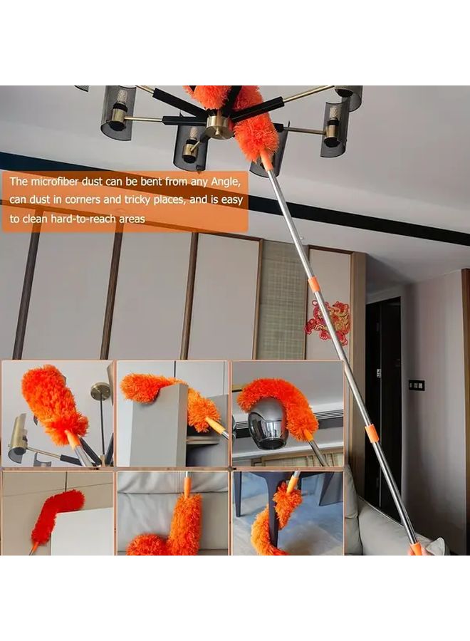 Orange Extendable Microfiber Duster Kit 6m High Reach Ceiling Window Cleaning Brush - Image 2