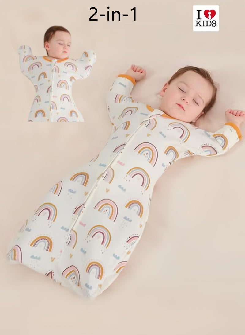I LOVE KIDS 0.5Tog Baby Sleeping Bags 100% Cotton for Newborn Baby, 2-IN-1 Swaddle Wrap Long Sleeves Kids Sleeping Sack Medium 0-6M - Image 1