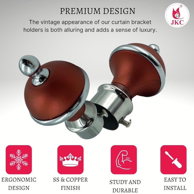 JKC Curtain Brackets and Holders SS and ABS Window Curtains Bracket Knobs and Accessories with Support for 1 Inch Rods Pocket Style Finials Socket Copper Finish Bracket12 Holder12 - Image 3