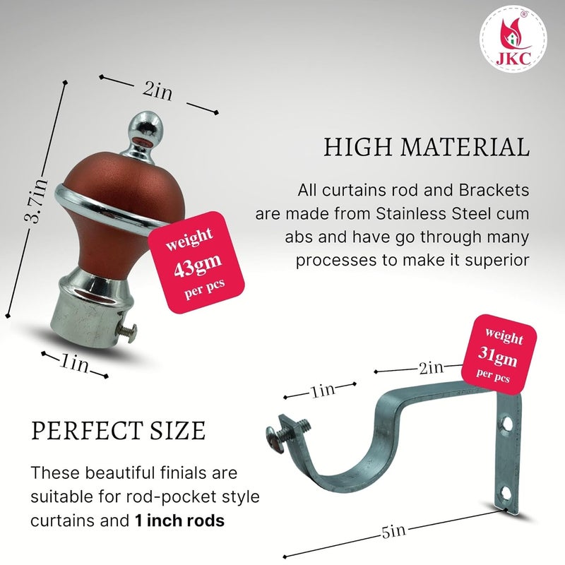 JKC Curtain Brackets and Holders SS and ABS Window Curtains Bracket Knobs and Accessories with Support for 1 Inch Rods Pocket Style Finials Socket Copper Finish Bracket12 Holder12 - Image 2