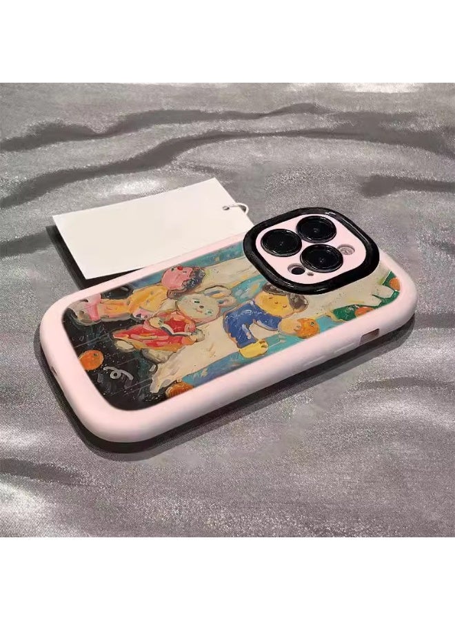 NIBEMINENT Cartoon Oil Painting Protective TPU Case Cover For iPhone 16, Pink