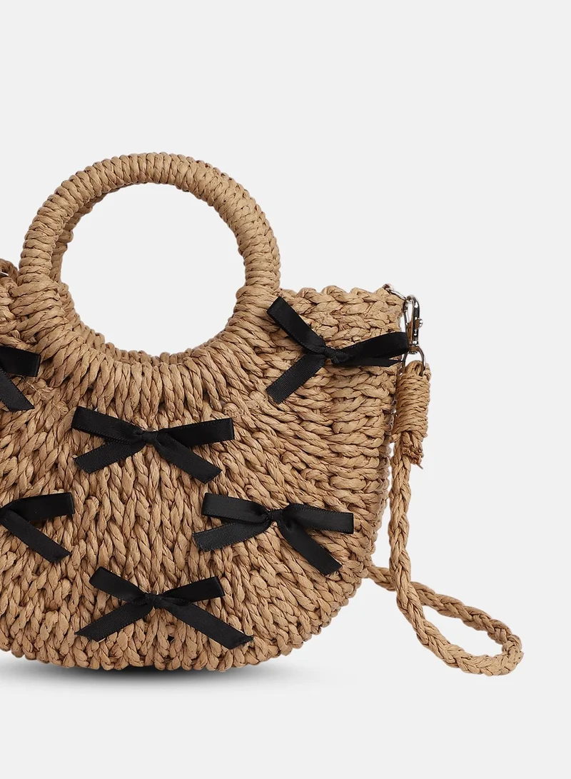 Haute Sauce Women's The Bow-Straw Hand Bag - Tan Brown
