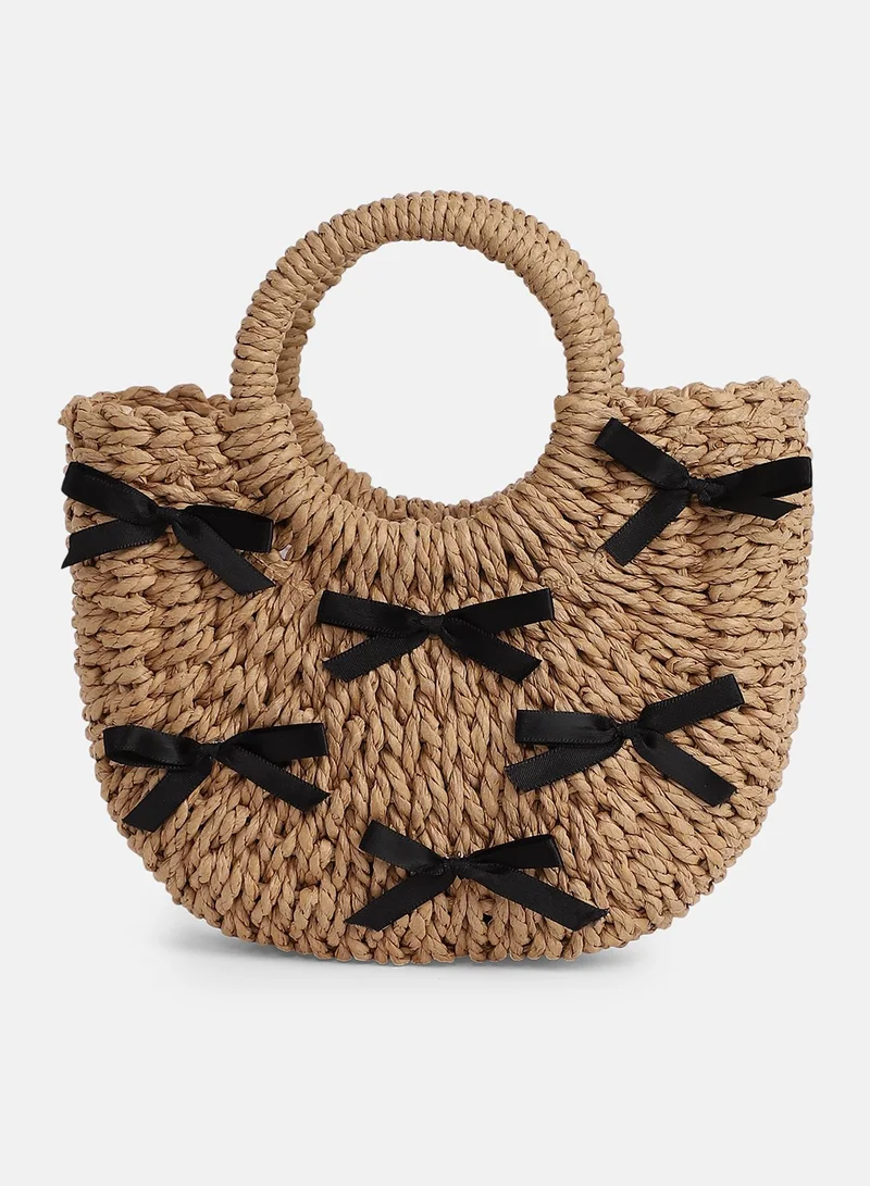 Haute Sauce Women's The Bow-Straw Hand Bag - Tan Brown