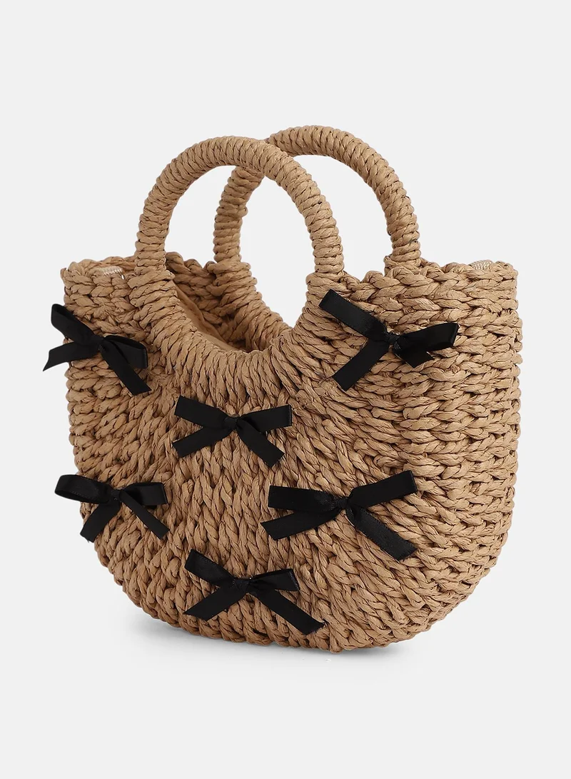 Haute Sauce Women's The Bow-Straw Hand Bag - Tan Brown