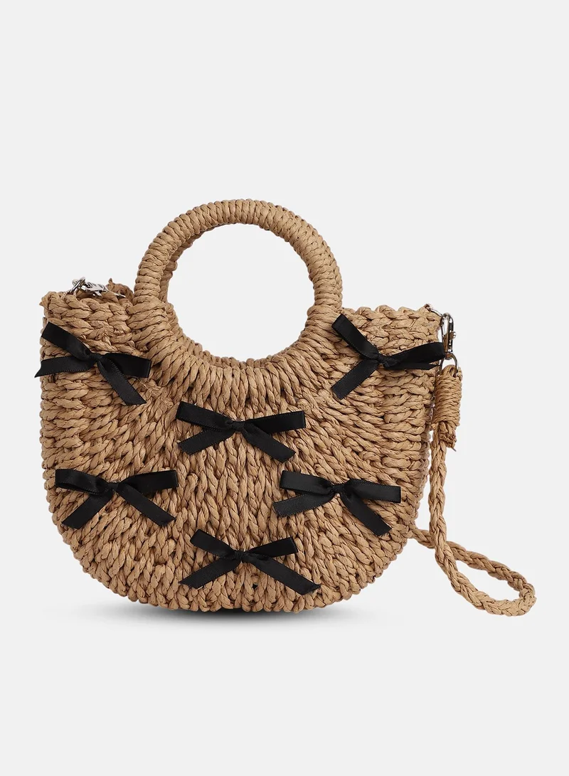 Haute Sauce Women's The Bow-Straw Hand Bag - Tan Brown