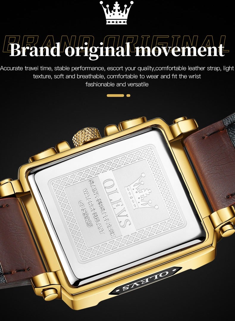 OLEVS Watches for Men Quartz Chronograph Leather Fashion Dress Watch Date Waterproof Luminous Casual Square Business Wrist Watches - Image 5