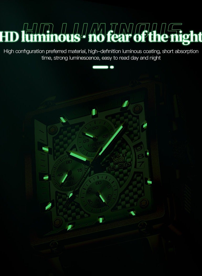 OLEVS Watches for Men Quartz Chronograph Leather Fashion Dress Watch Date Waterproof Luminous Casual Square Business Wrist Watches - Image 4