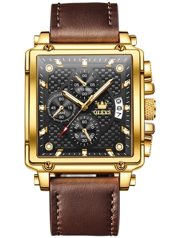 OLEVS Watches for Men Quartz Chronograph Leather Fashion Dress Watch Date Waterproof Luminous Casual Square Business Wrist Watches - Image 1