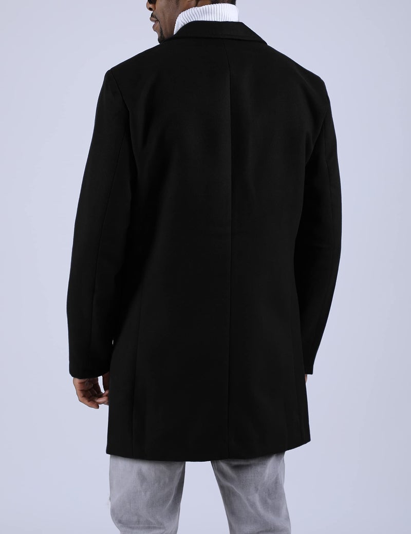 Springrain Men's Wool Blend Pea Coat Notched Collar Single Breasted Overcoat Warm Winter Trench Coat(Black-XL) - Image 4