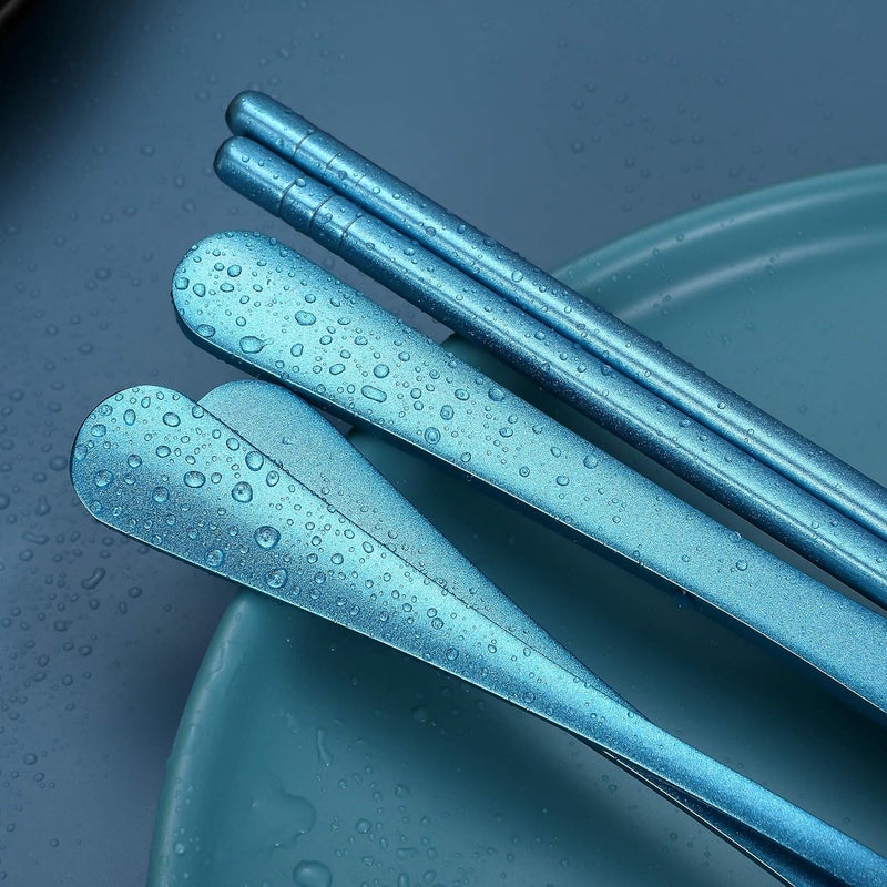 Topbooc Portable Stainless Steel Flatware Set, Travel Camping Cutlery Set, Portable Utensil Travel Silverware Dinnerware Set with a Waterproof Case (Light Blue) - Image 4