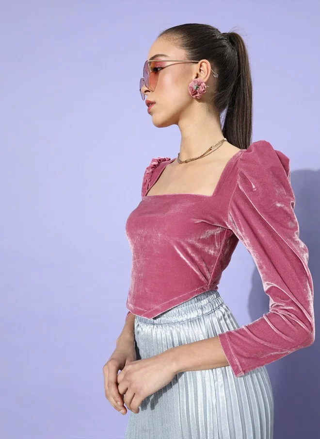 STREET 9 Pretty Pink Solid Velvet Top for Women