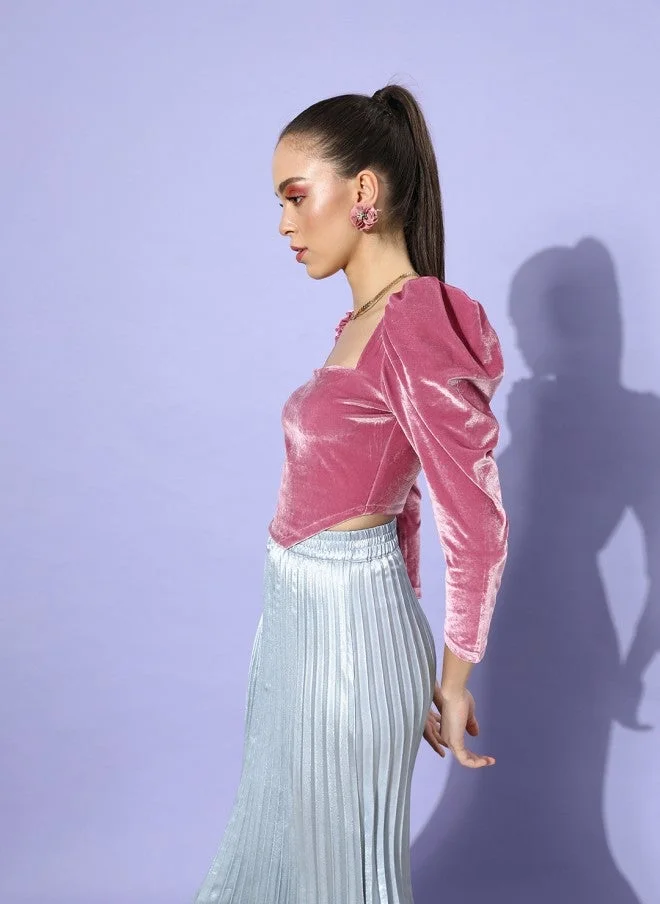 STREET 9  Pretty Pink Solid Velvet Top for Women for Women | Best Price UAE