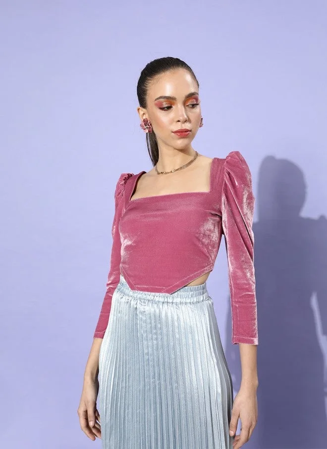 Pretty Pink Solid Velvet Top for Women